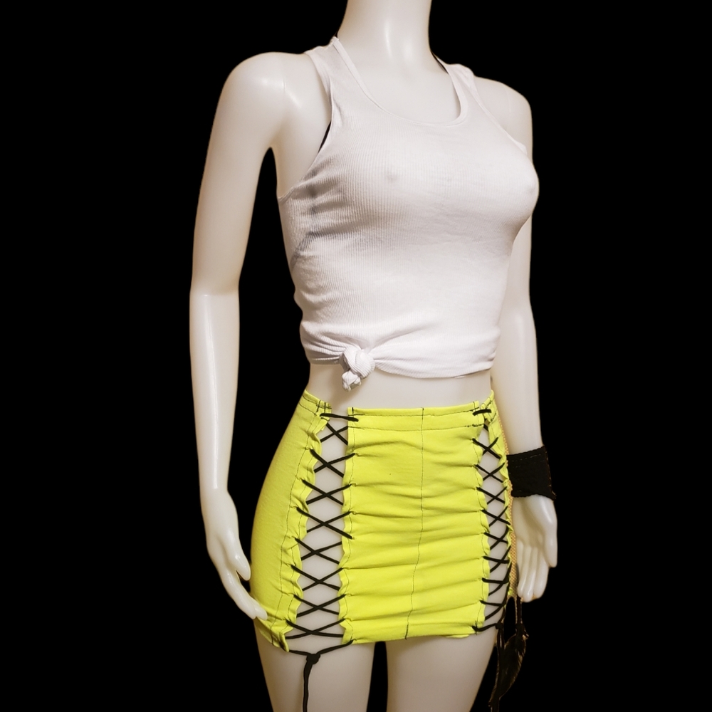 Neon Yellow double corset tshirt skirt
